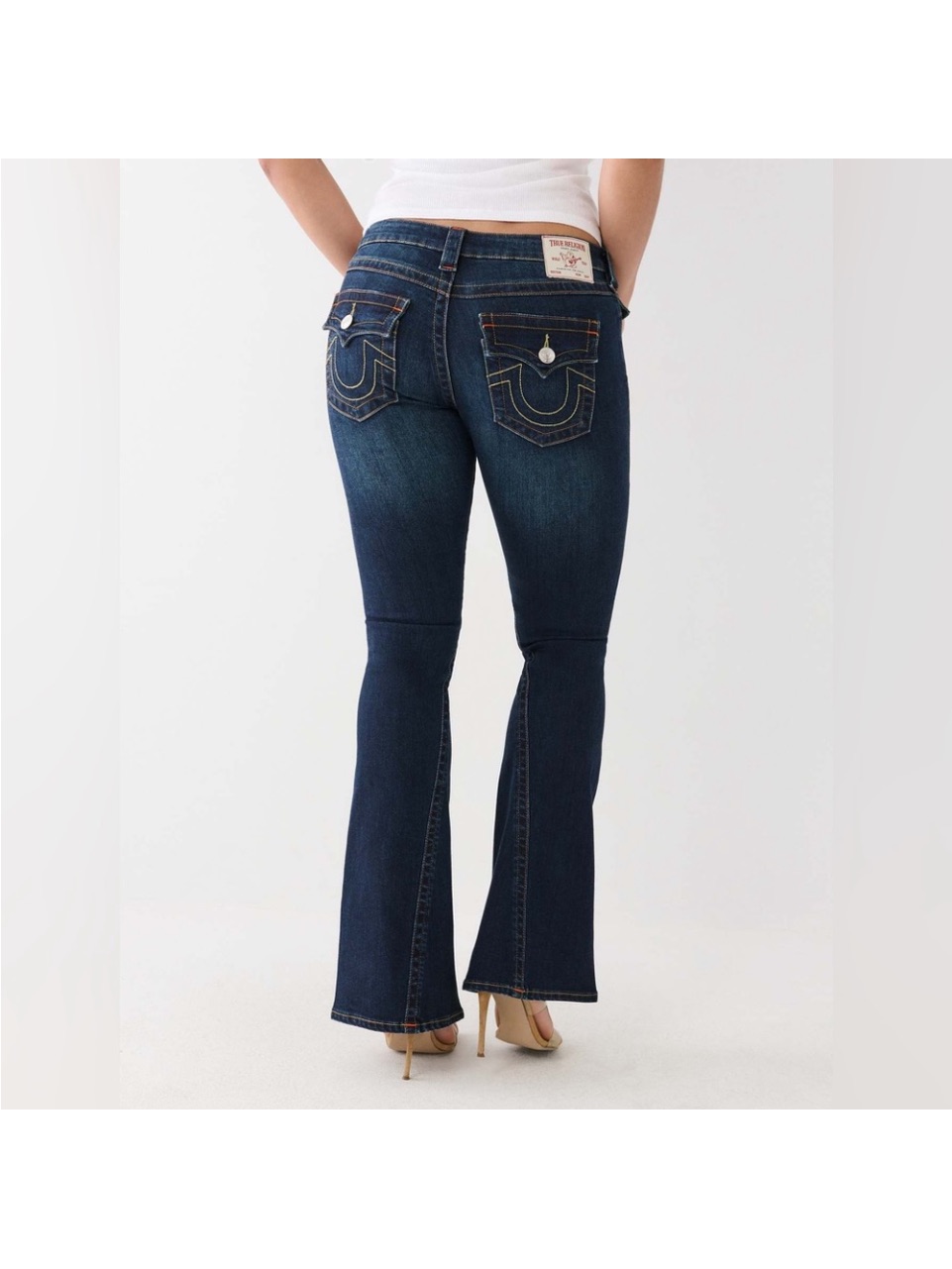 True Religion Joey Mid Rise Flare Jeans Flap Pocket Dark Wash Size 31